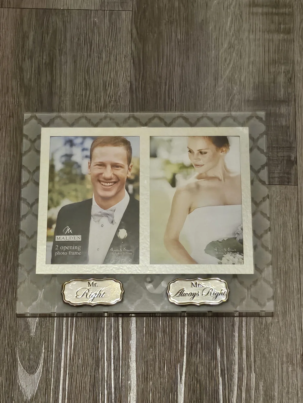 Malden Mr. Right Mrs. Always Right Gray Patterned Double Photo Frame